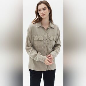 Topshop | Tan Utility Jacket with Collared Neckline and Relaxed Fit, Size M